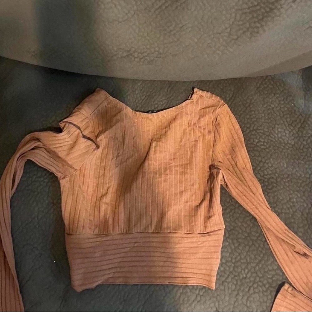 SHEIN Rust Ribbed Wrap Blouse - Picture 2 of 2